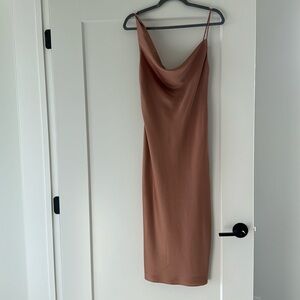 BHLDN midi asymmetrical strap/ Cowell bodice - pretty warm neutral tone.